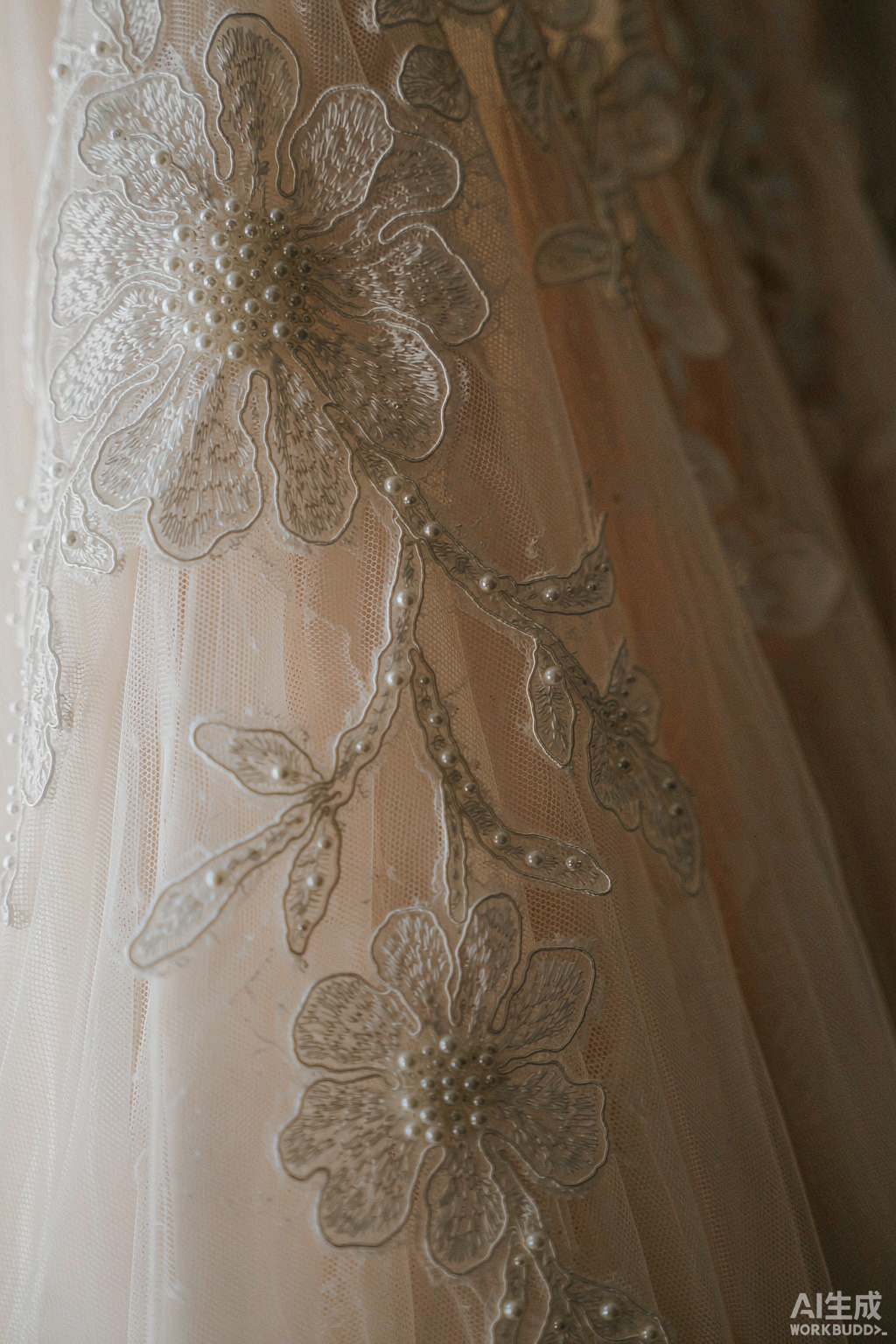 Bridal lace embroidery close-up